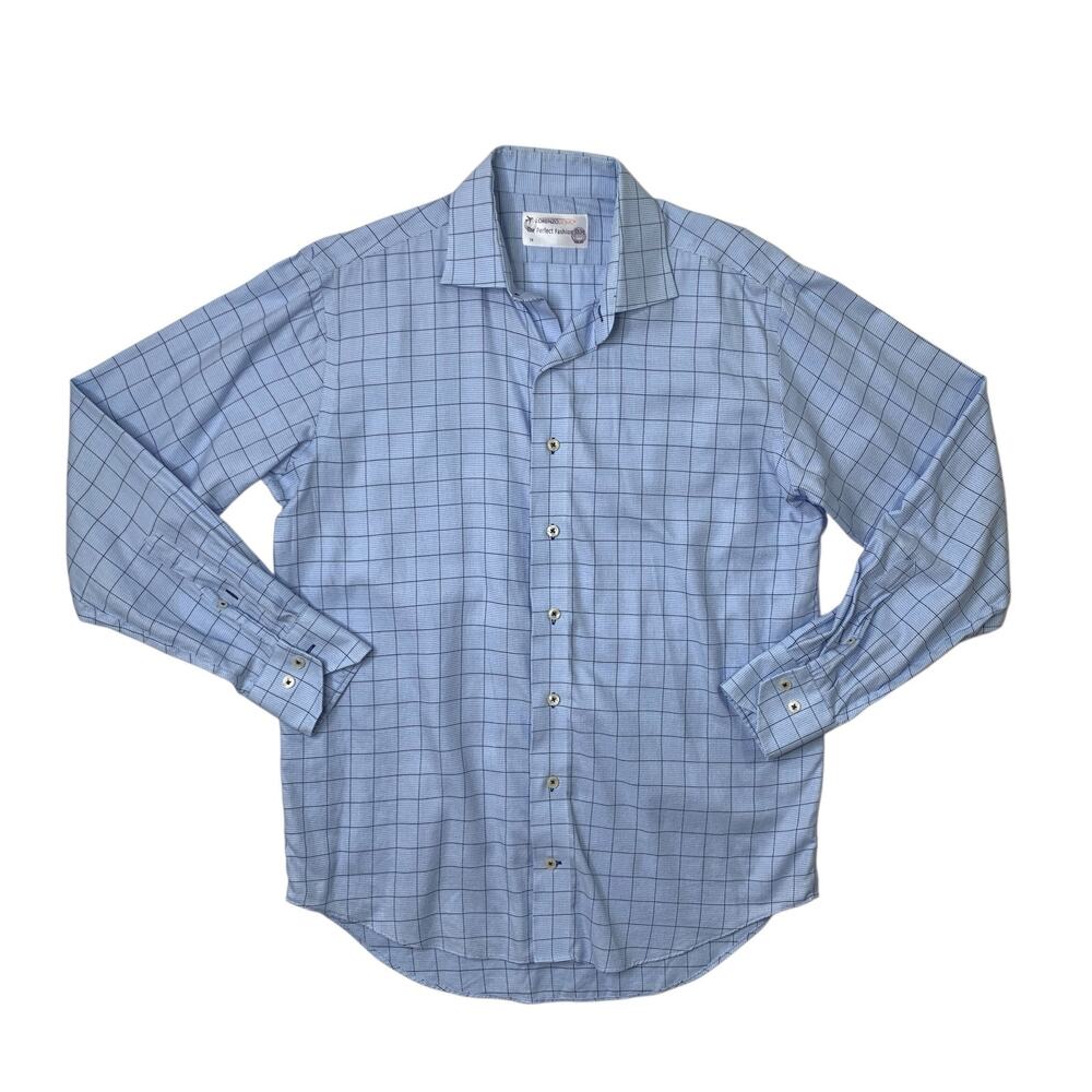 Lorenzo Uomo Shirt Mens 16 Light Blue Cotton The Perfect Fashion Plaid Shirttail